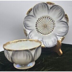 Ucagco Vintage Lusterware Gold Trimmed September Chawan Tea Cup & Saucer Japan